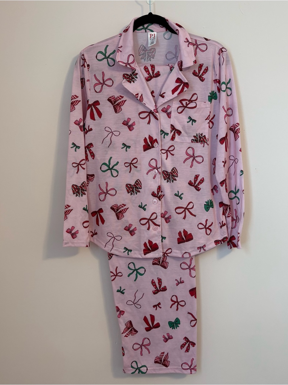 PJ Place Pink Bow-Print Pajama Set, size small